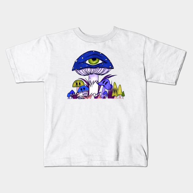 Toadstool and friends at night Kids T-Shirt by Lisastle